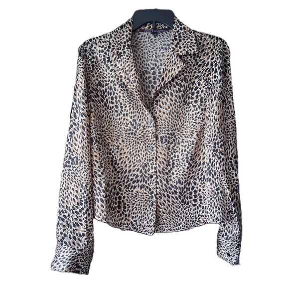 Kasper Essentials Sportswear black & gold Button Down Blouse sz 10   /B1 - Picture 1 of 6